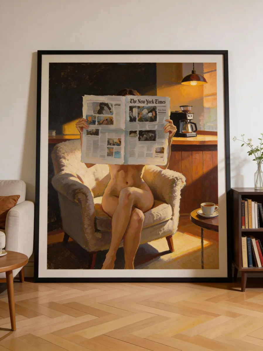 Elegant woman reading newspaper