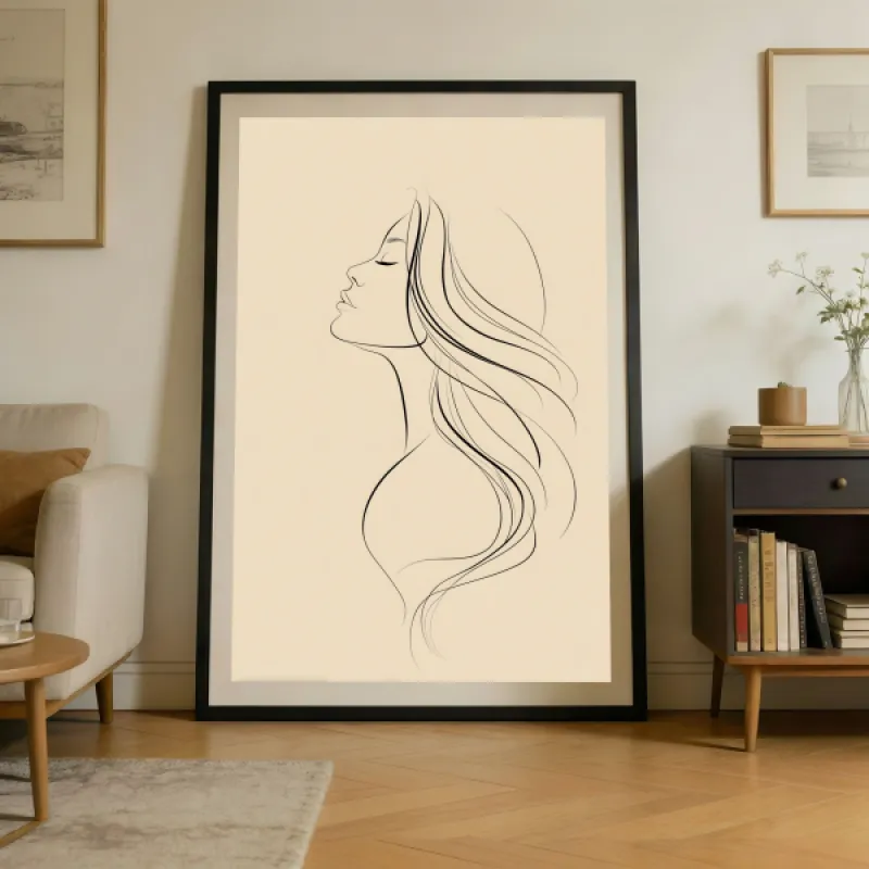 Minimalist Continuous Line Drawing Woman's Profile Wall Art Print — Japandi Elegant Fine Art Poster