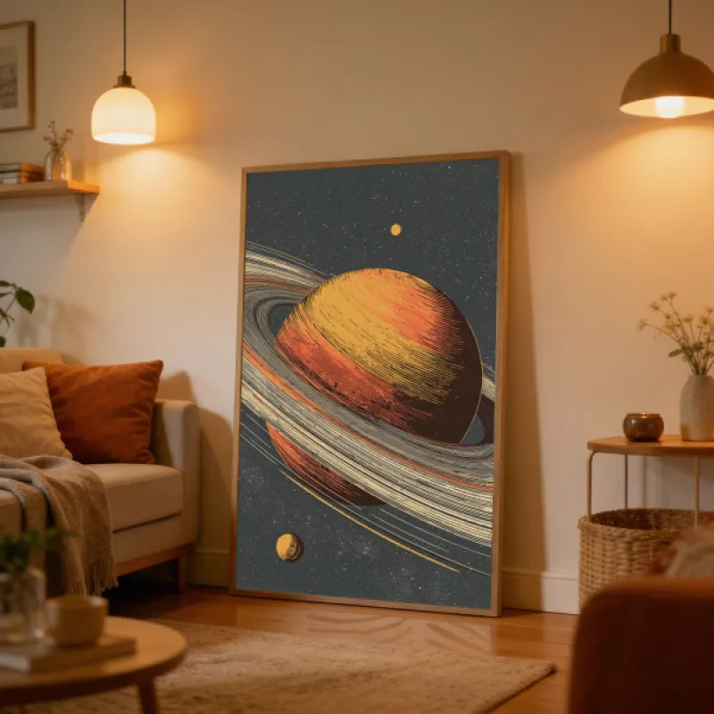 Saturn with Its Iconic Rings Wall Art Print — Vintage Celestial Space Illustration Poster