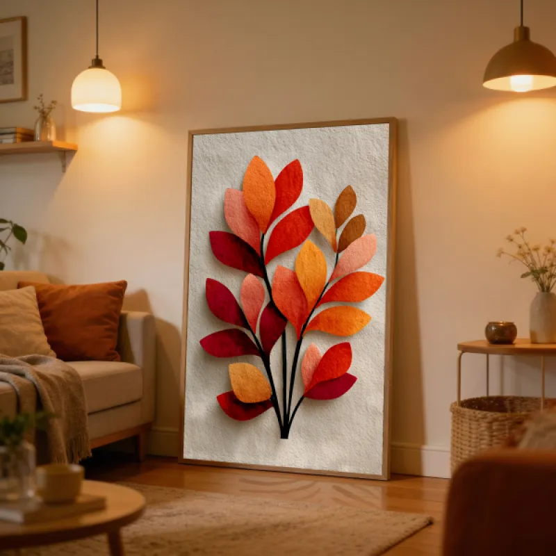 Autumn Leaf Branch Cut-Out Botanical Wall Art Print — Warm Terracotta Abstract Foliage Poster