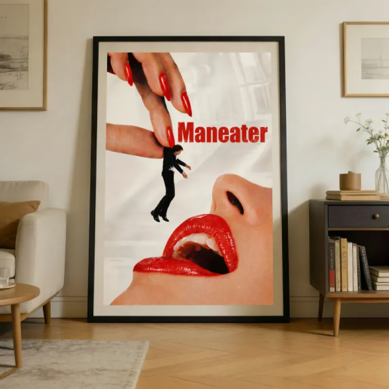 Maneater Vintage Pop Art Collage Print — Bold Feminist Wall Art