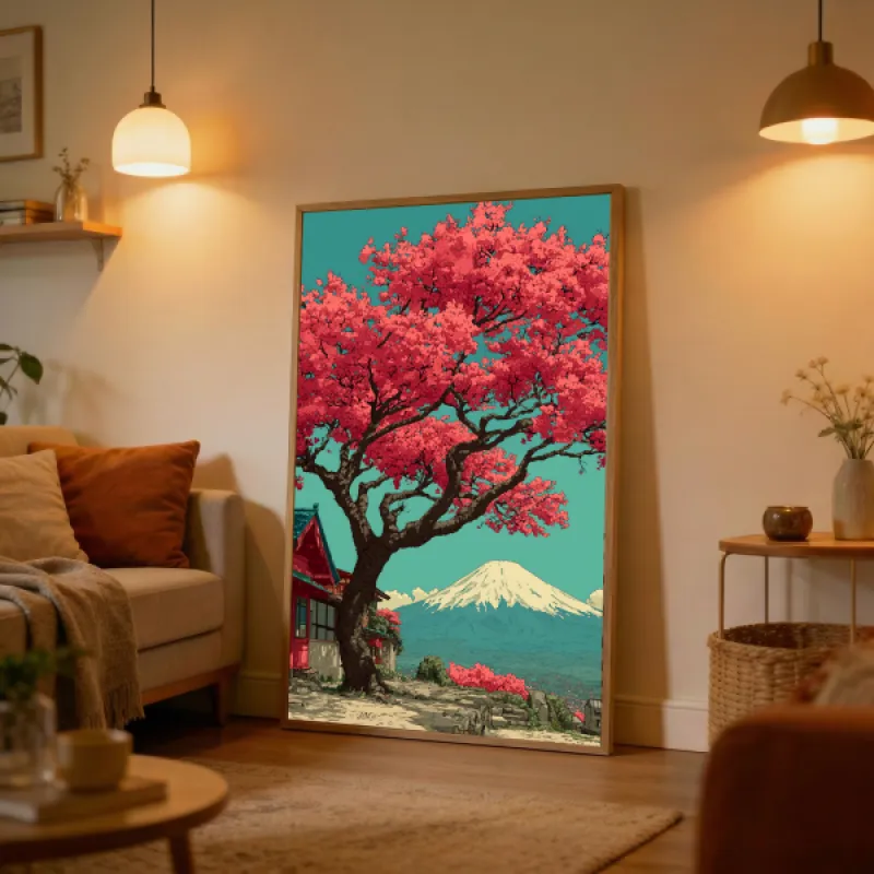 Japanese Cherry Blossom and Mount Fuji Wall Art Print — Japan Poster
