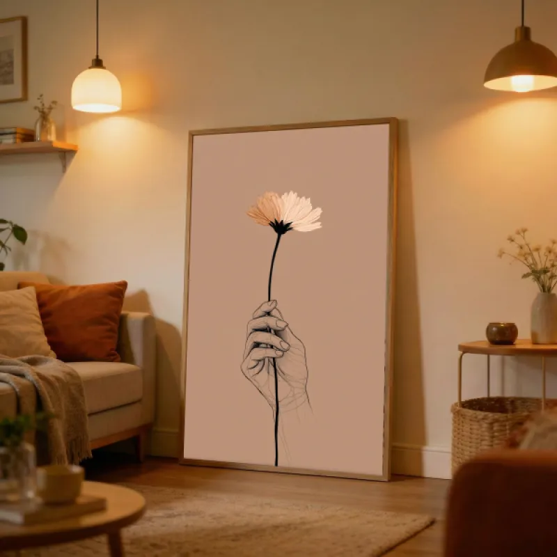 Hand Holding Flower Line Art Wall Art Print — Minimal Botanical Poster