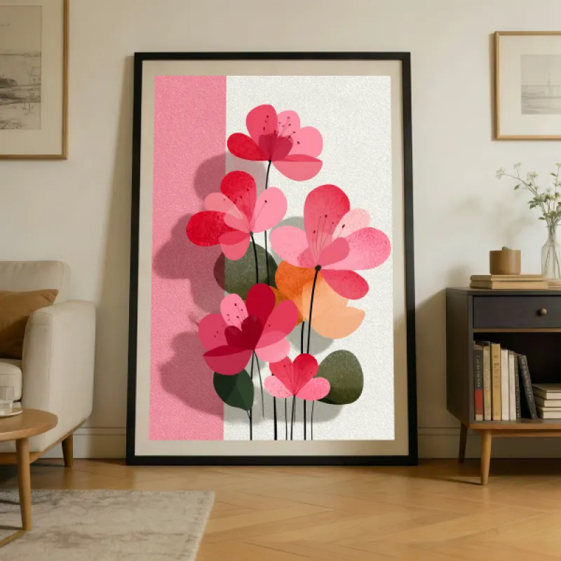 Abstract Pink Flowers Wall Art Print — Modern Botanical Poster