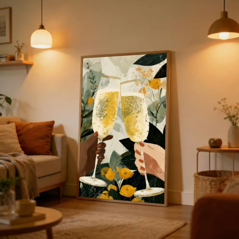 Champagne Toast Botanical Wall Art Print — Celebration Poster