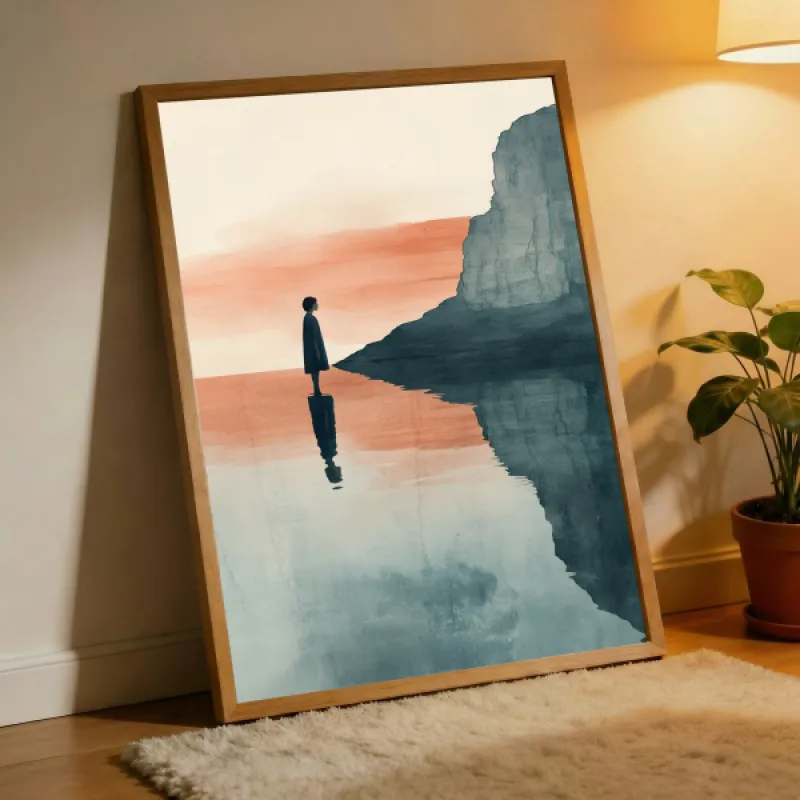 Stil Water — Minimalistisch Aquarel Figuurlandschap Print